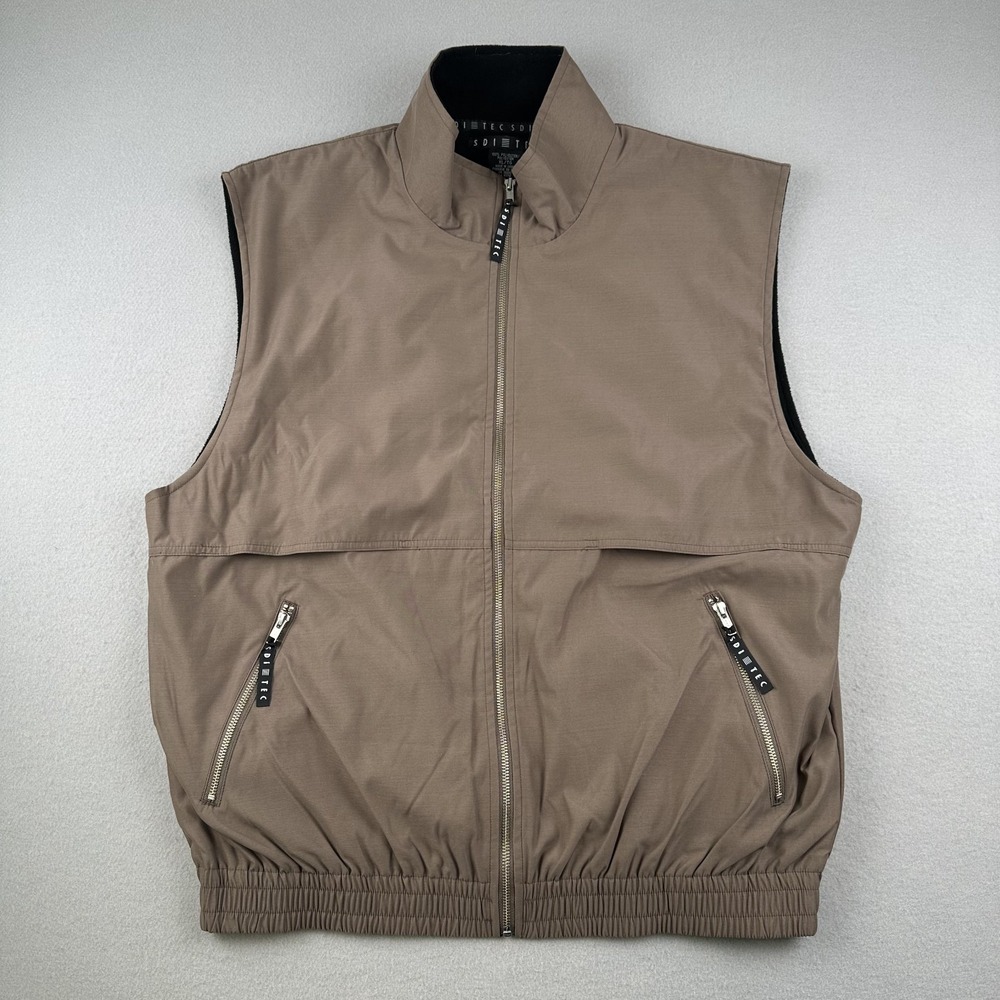 SDI TEC Khaki Collar Full Zip Lined Pocket Vest Regular Fit Mens Size XL Golf